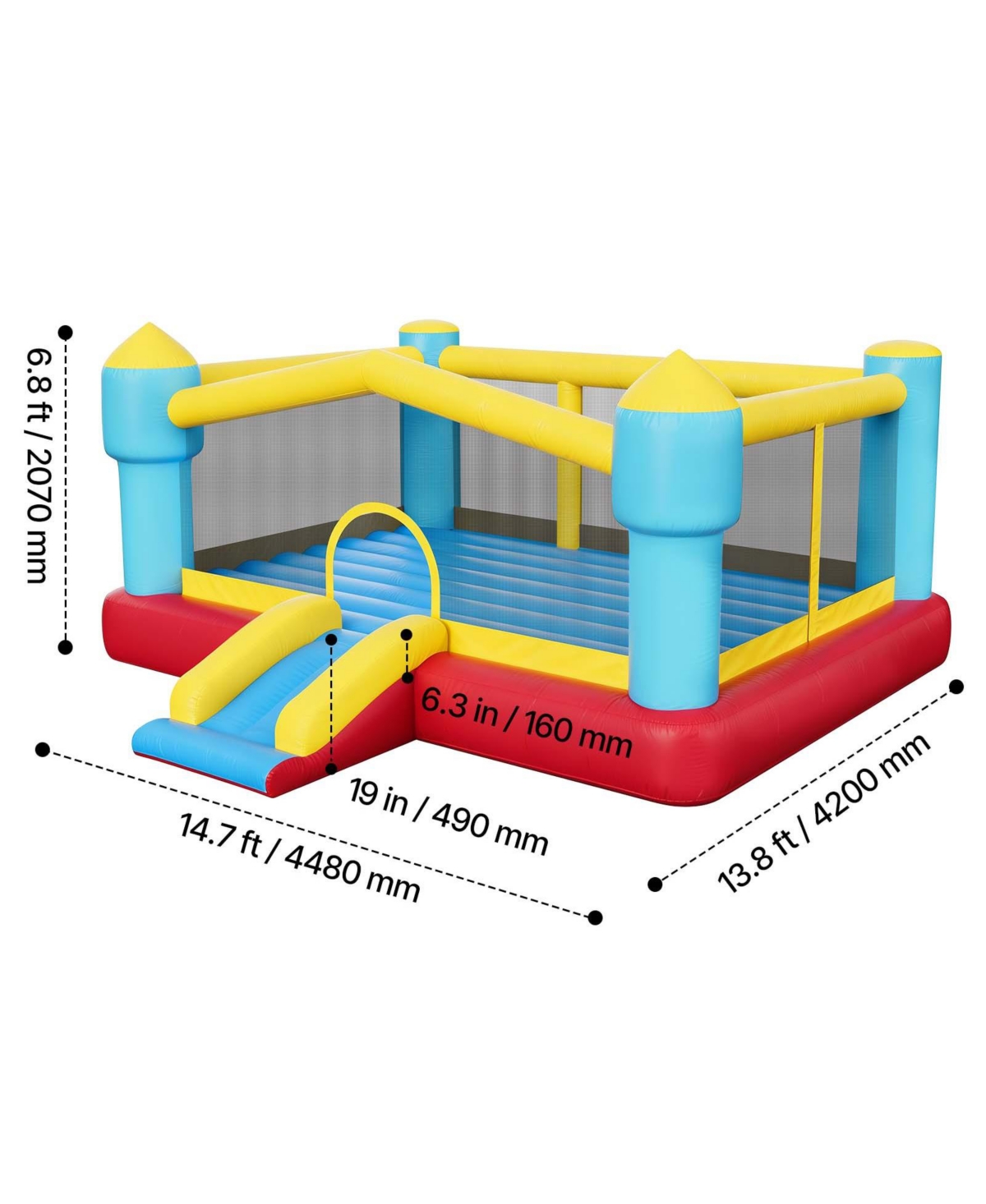 Sugift Inflatable Bounce House, 14.7 x 13.8 x 6.8 feet, Oxford Cloth, With Slide and Hoop Target, Ages 3-8