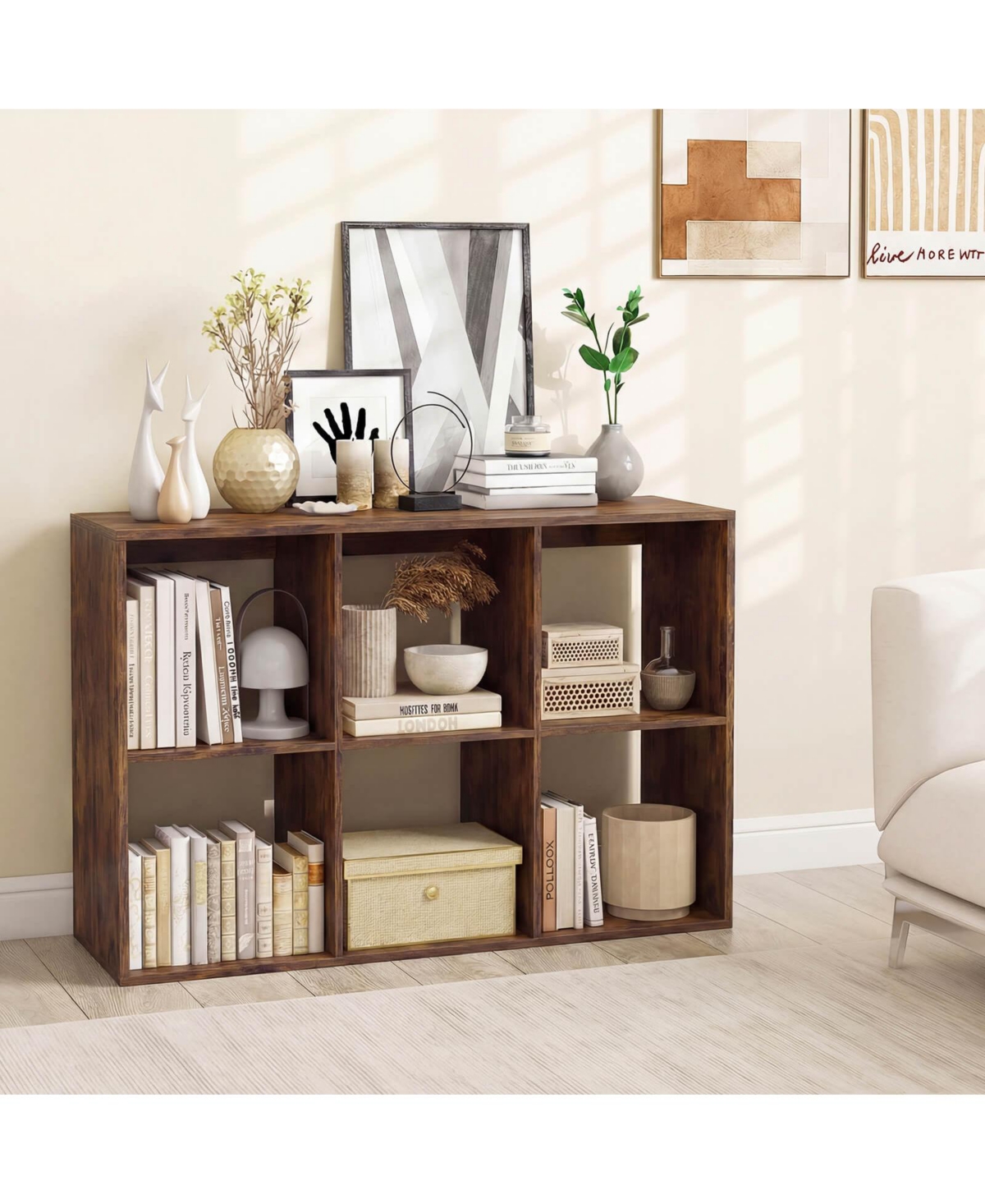 Costway 6-Cube Bookshelf, Modern Cubby Bookcase with Back Guardrail and Anti-tipping Kits