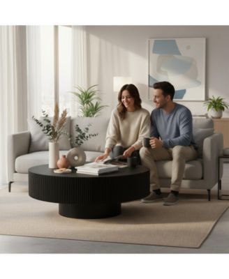 Fluted Round Pedestal Coffee Table, Mid Century Modern