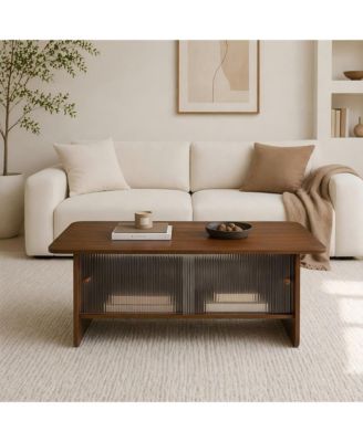 47" Rectangular Coffee Table with Fluted Glass Doors