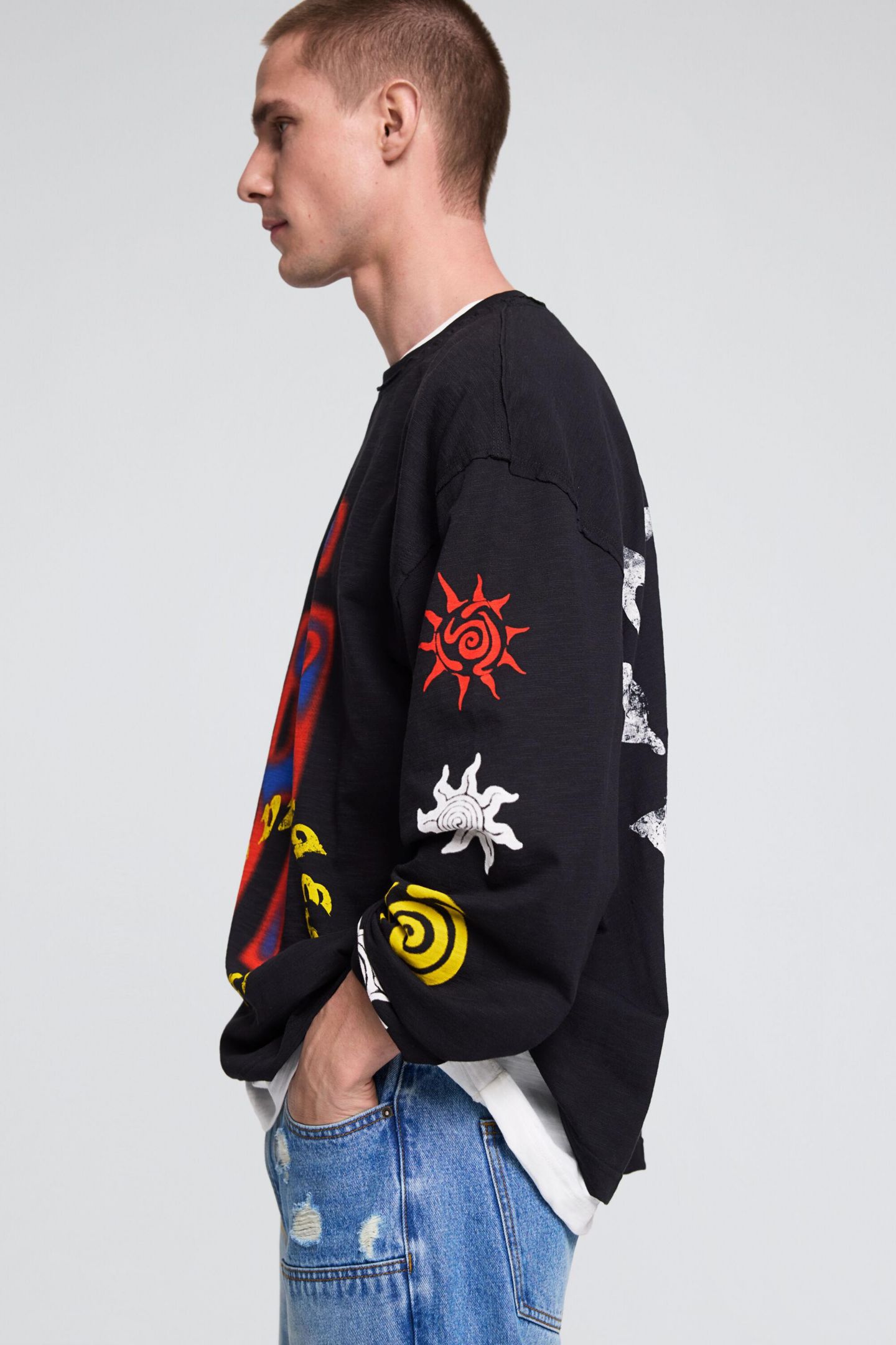 Мужская футболка Desigual Printed Long Sleeve, цвет: Чёрный — фото 4