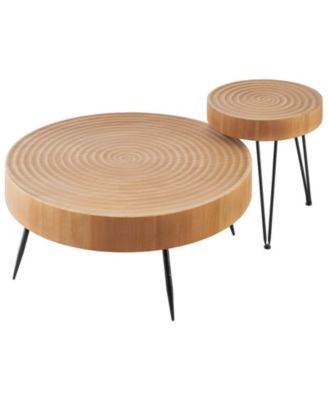 2 Piece Round Coffee Table Set with End Table and Metal Legs