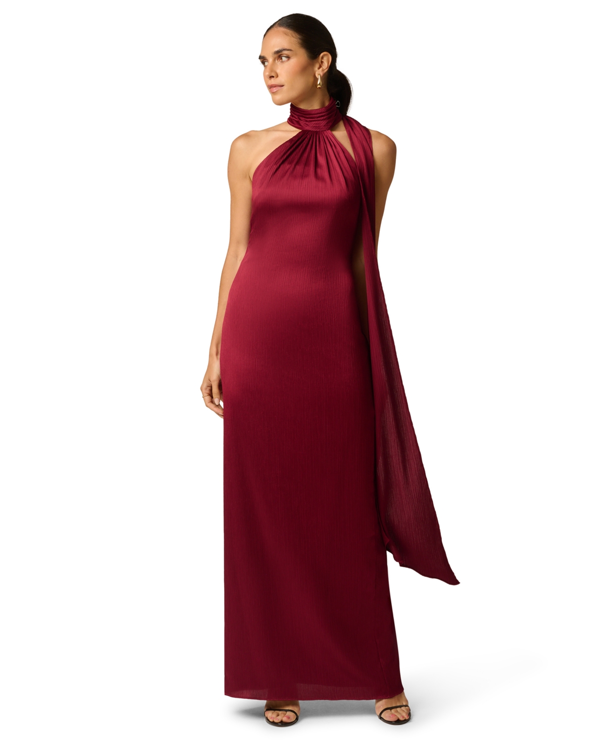 Adrianna Women's Halter Crinkle-Satin Long Dress