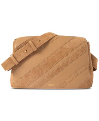 11AM Leather and Suede Diagonal Panel Detail Small Crossbody Handbag