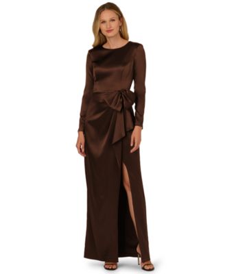 Women's Long-Sleeve Ruffle Bow Boat Neck Dress