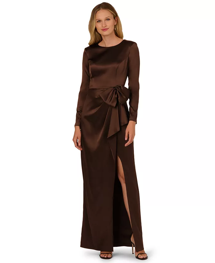 Women's Long-Sleeve Ruffle Bow Boat Neck Dress