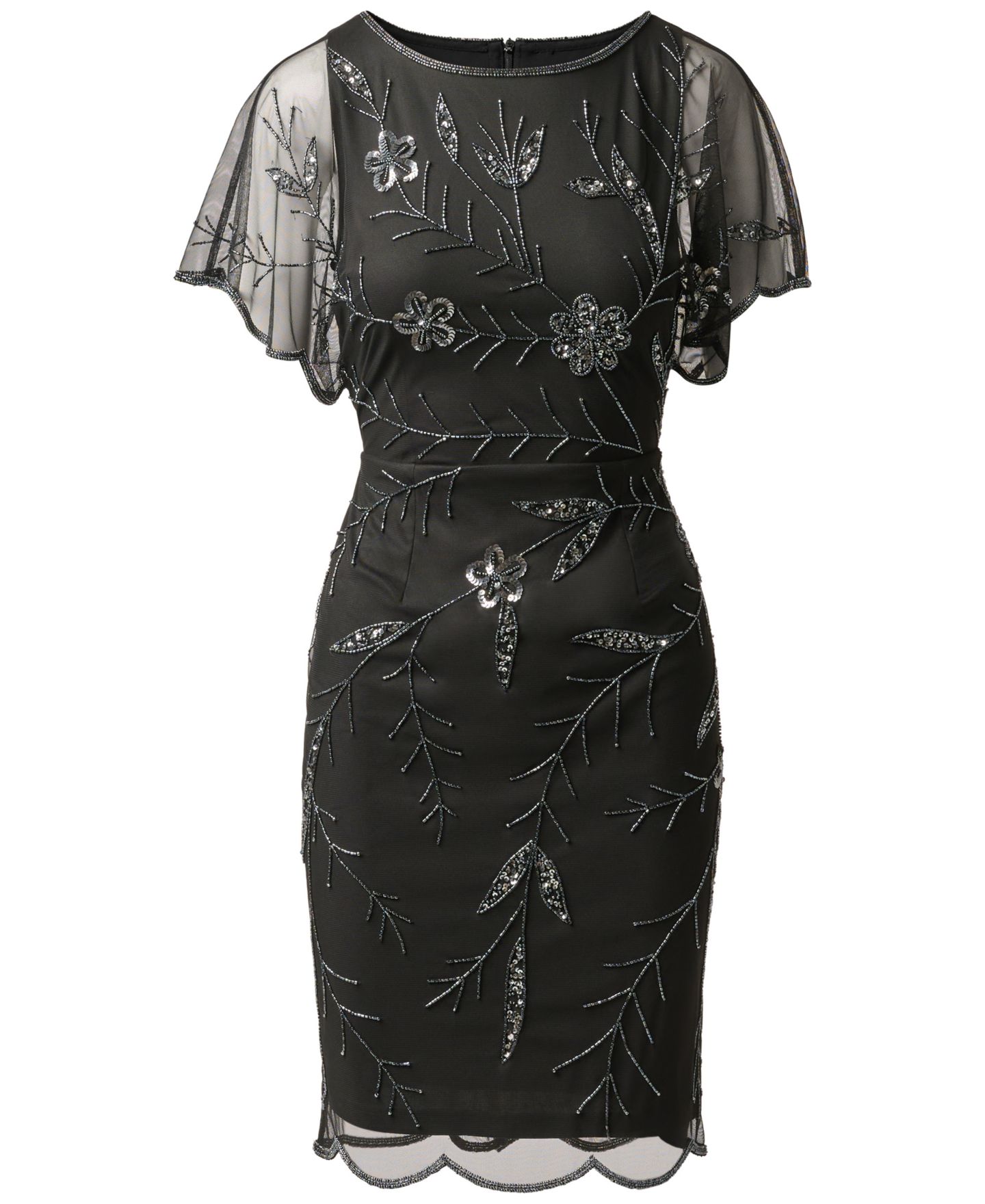 Женское платье Adrianna Papell Sheer-Flutter-Sleeve Floral-Print Beaded, цвет: Чёрный / Графитовый — фото 7