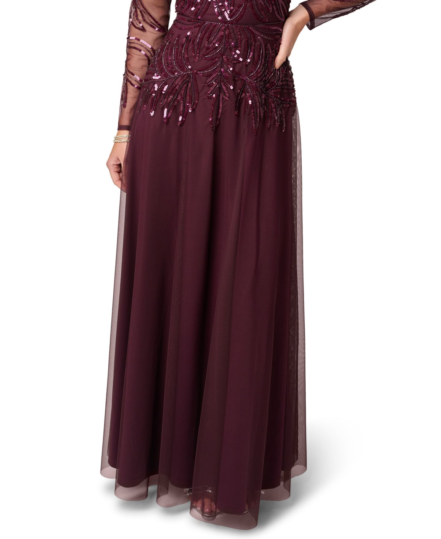 Женское платье Adrianna Papell Beaded V-Neck Long-Sleeve Dress, цвет: Ночной сливовый — фото 4