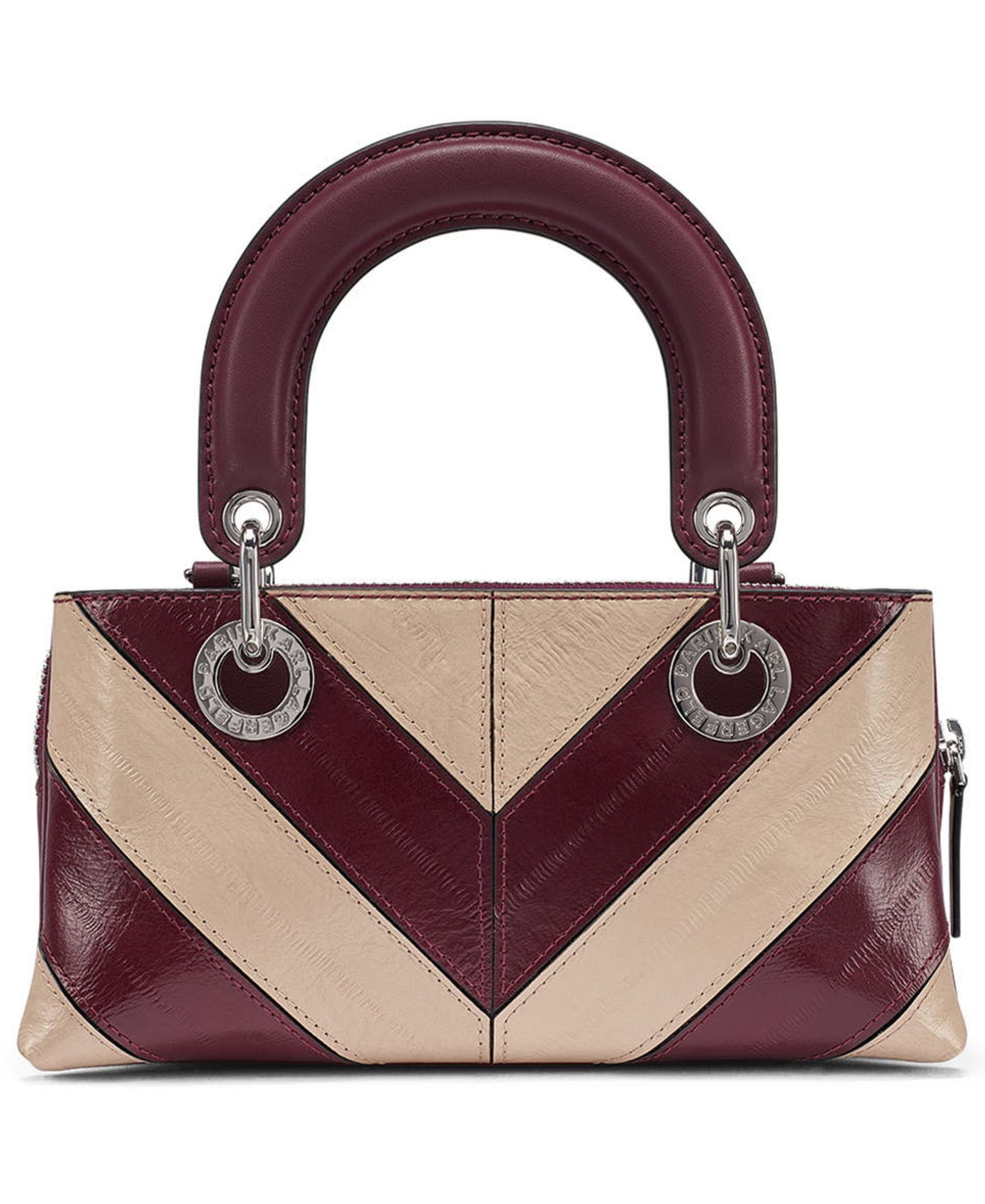 Женская сумка KARL LAGERFELD PARIS Benoite Small Leather Satchel Handbag, цвет: Белый / Вишнёвый сливовый — фото 5