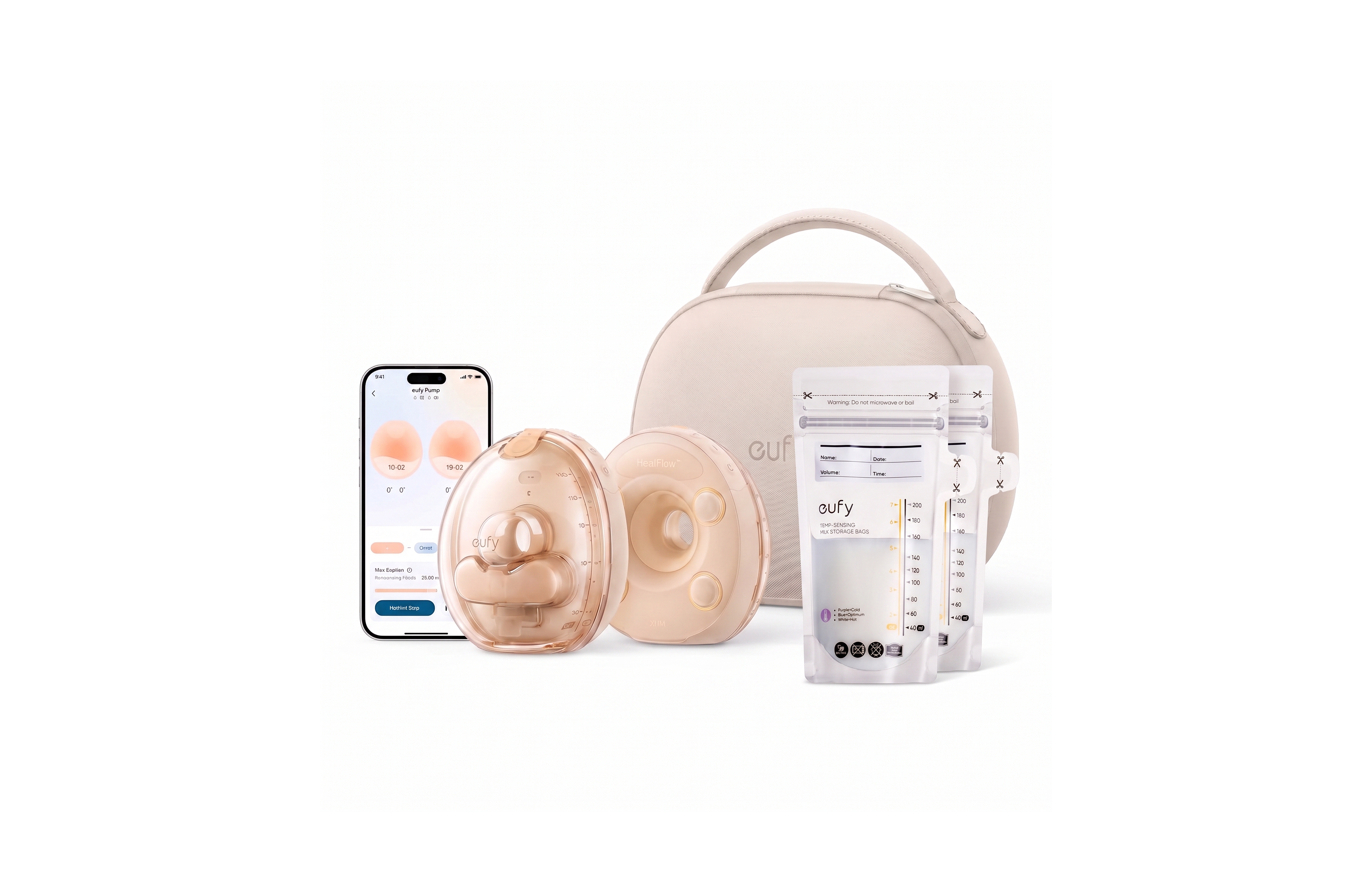 eufy Heated Wearable Breast Pump S2 Pro with 240 Milk Storage Bag, Hands-Free, HeatFlow Tech, Wireless Charging Case