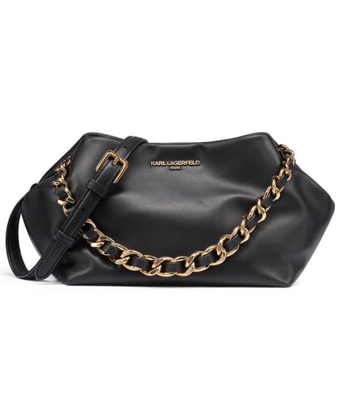 Женский клатч KARL LAGERFELD PARIS Giovanna Medium Leather Clutch Handbag, цвет: Чёрный / Золотой