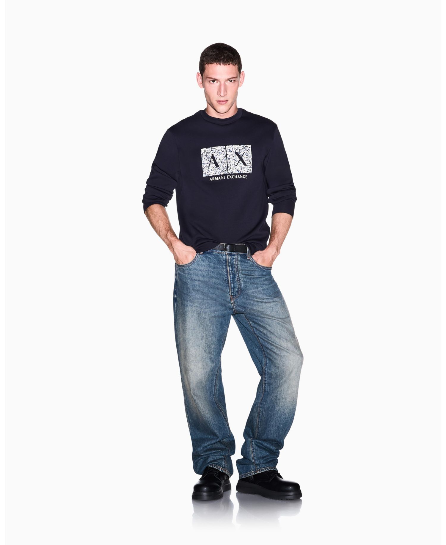 Men's Long Sleeve All-Over Logo Bonded Cotton Crewneck Sweatshirt