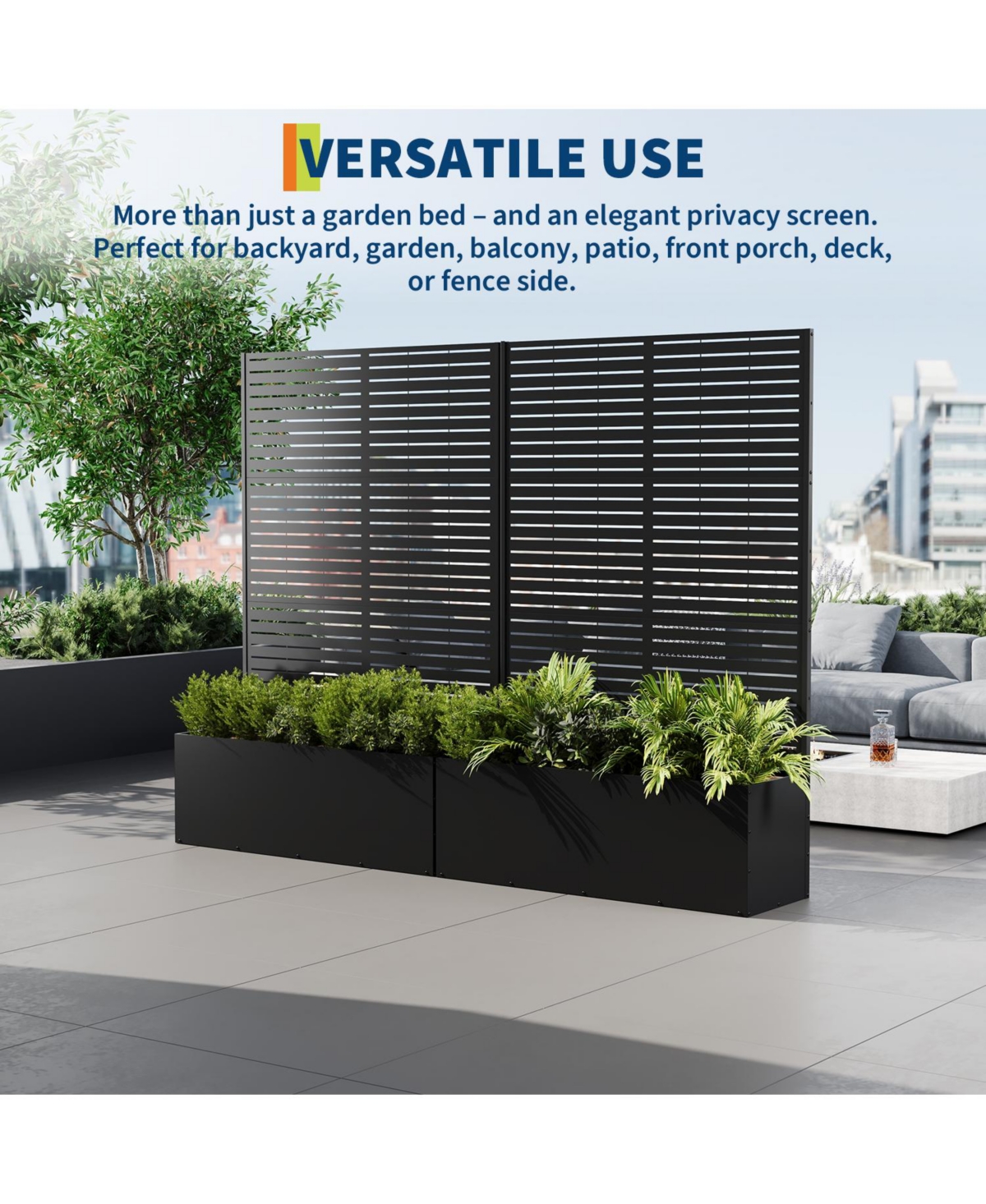 46.5"W x 15.7"D 71"H Metal Trellis with Planter Box, Laser Cut Privacy Screen for Climbing Plants, Garden, Patio, Backyard, Black