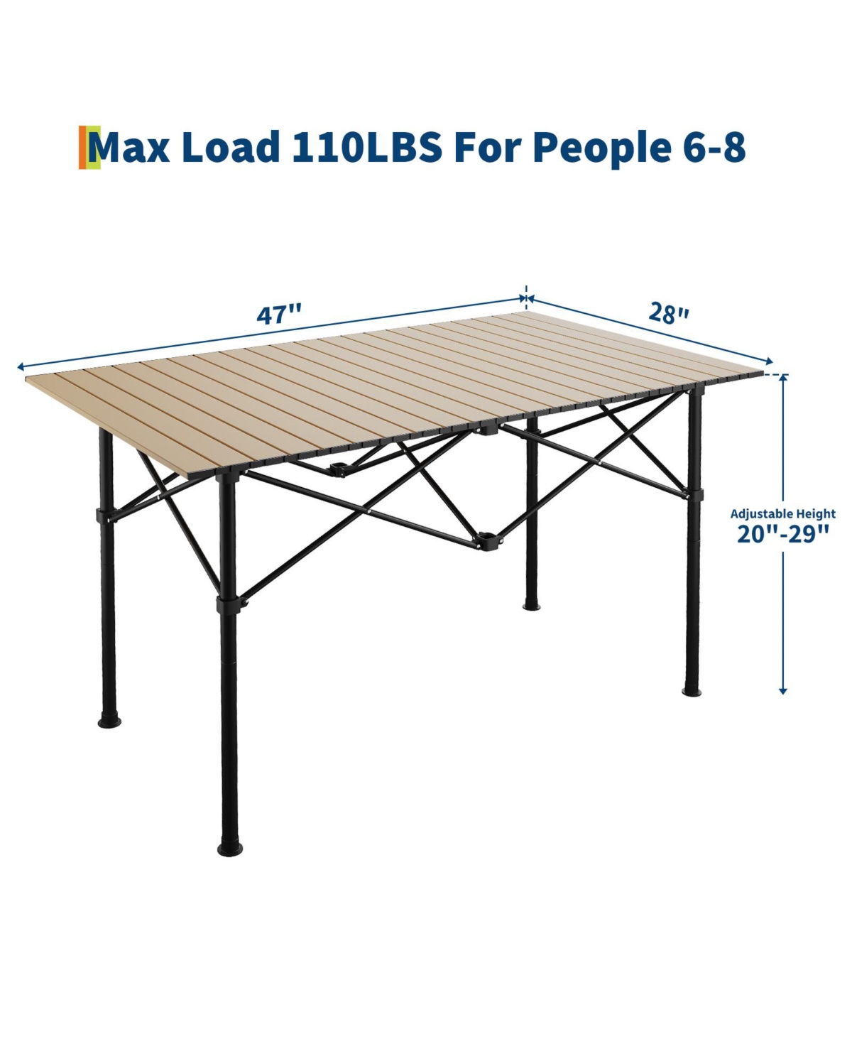 Portable Folding Aluminum Camping Table with X-Frame, Heat Resistant and Easy Clean, Natural Color