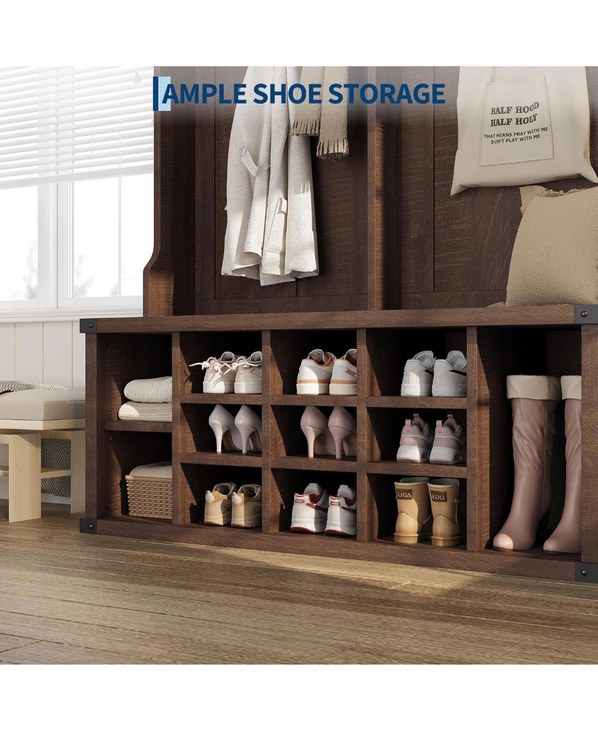 Extra Large 51" Hall Tree with Bench and Shoe Storage