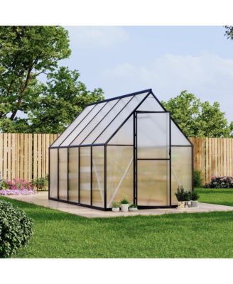 6x9ft Greenhouse with Aluminum Frame, Walk-in Sun Room with PC Board Panels for Backyard Patio Garden Year-Round Planting, Silver/Green/Black