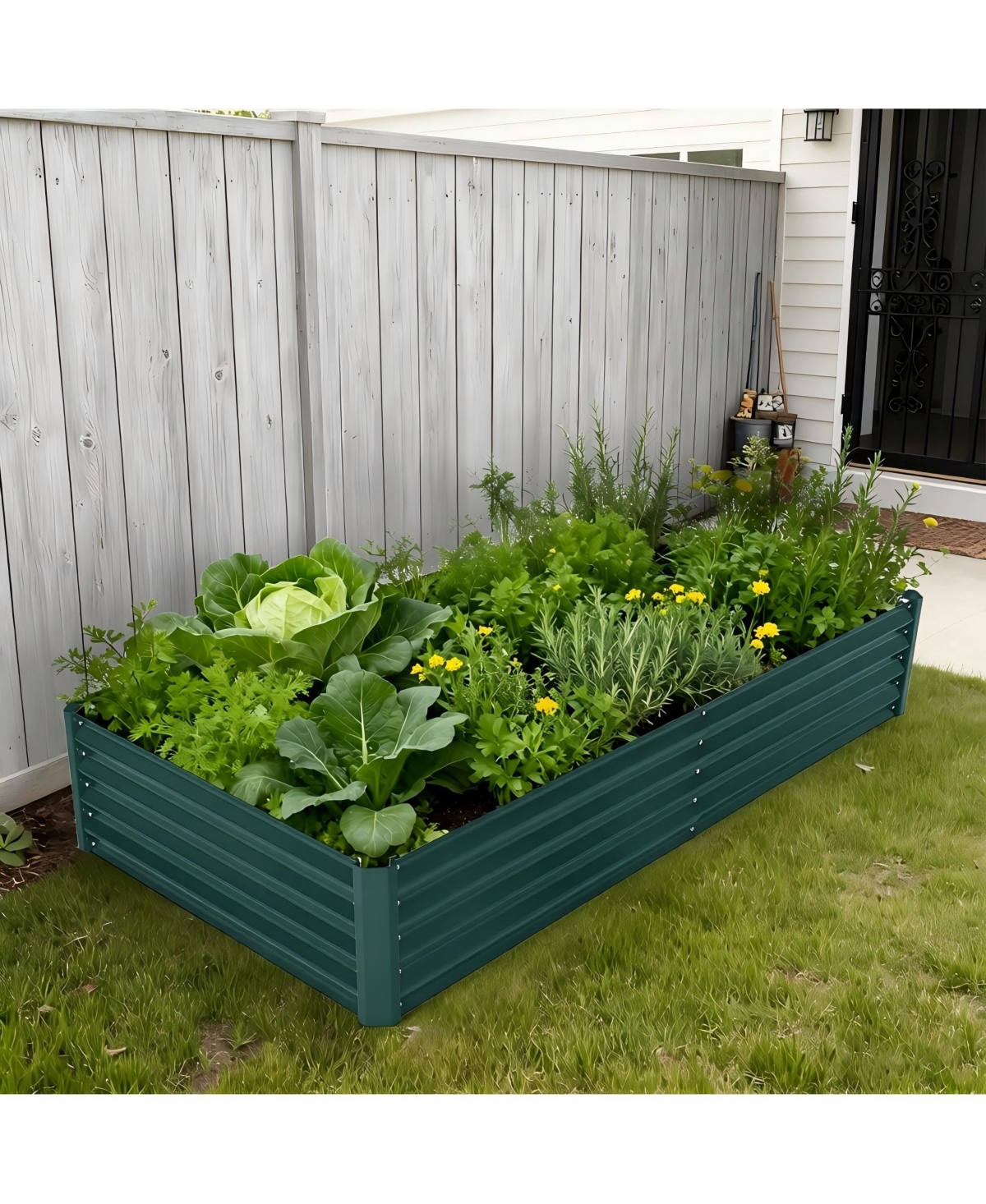71x351x12/95x47x24 Raised Garden Bed with Pvc Cover, Metal Planter Box for Outdoor Vegetables Flowers Herbs, Green/Grey