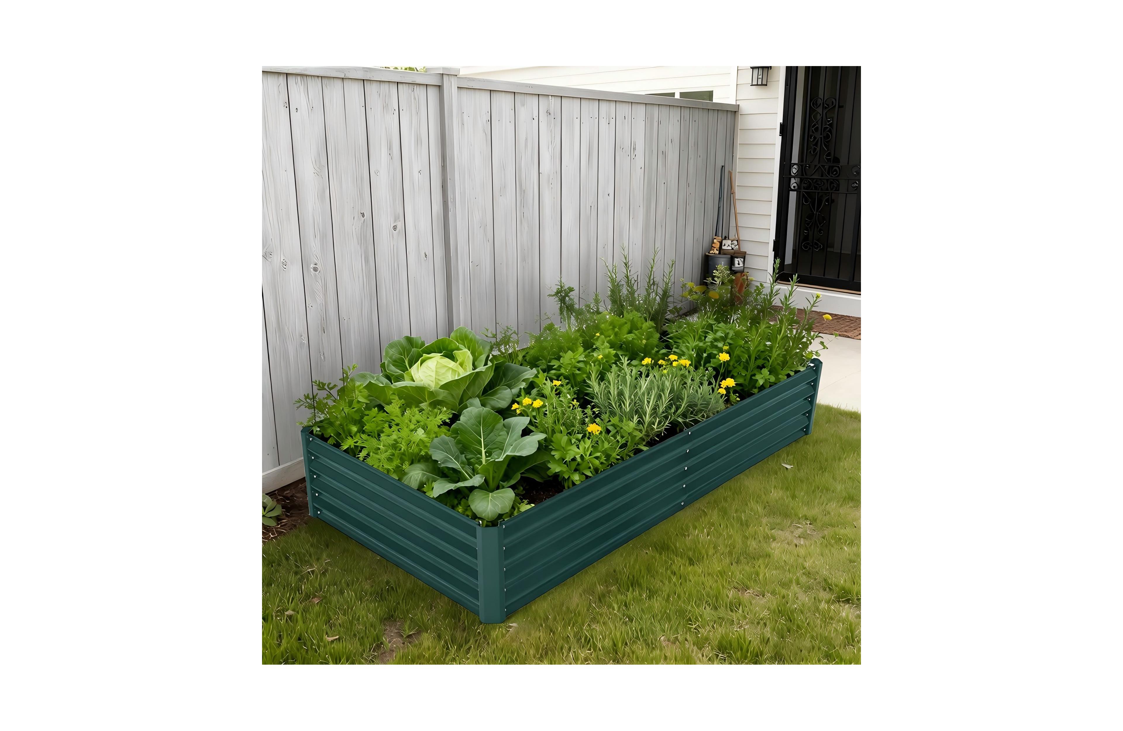 71x351x12/95x47x24 Raised Garden Bed with Pvc Cover, Metal Planter Box for Outdoor Vegetables Flowers Herbs, Green/Grey