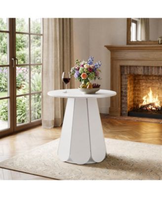 31.5" White Round Farmhouse Dining Table with Pedestal Base, Seats 2-4