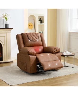 39 "L x 36 "W PU Leather Recliner Chair with Massage and Heating, Adjustable Reclining Single Sofa for Living Room Bedroom Office, Brown