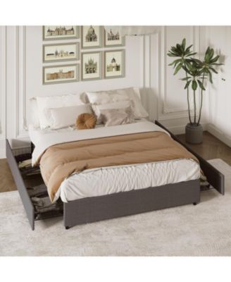 King/Queen/Full Upholstered Platform Bed with Drawers, Linen Storage Bed Frame, Engineered Wood for Bedroom, Light Gray