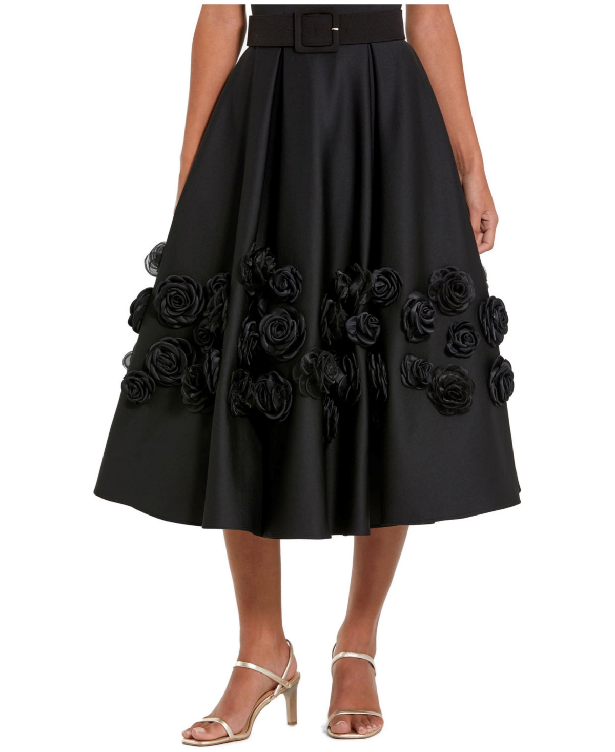 Mac Duggal Women's Belted Floral Rosette A-Line Midi Dress