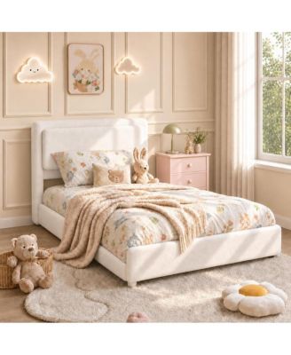 Upholstered Bed Frame with Shelf and Drawers, Chenille Platform Bed with Built in Headboard Shelf for Phone and Books, Easy Assembly