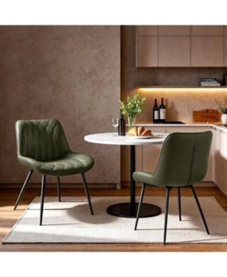 Dining Chairs Set of 2, Modern Upholstered Faux Leather Side Chairs with Thick Cushions and Metal Legs for Kitchen, Dining Room, Green