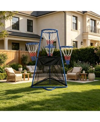Compact Adjustable Basketball Hoop Stand, Metal Frame, Indoor-Outdoor with 4 Hoops and 2 Basketballs, Ages 3+