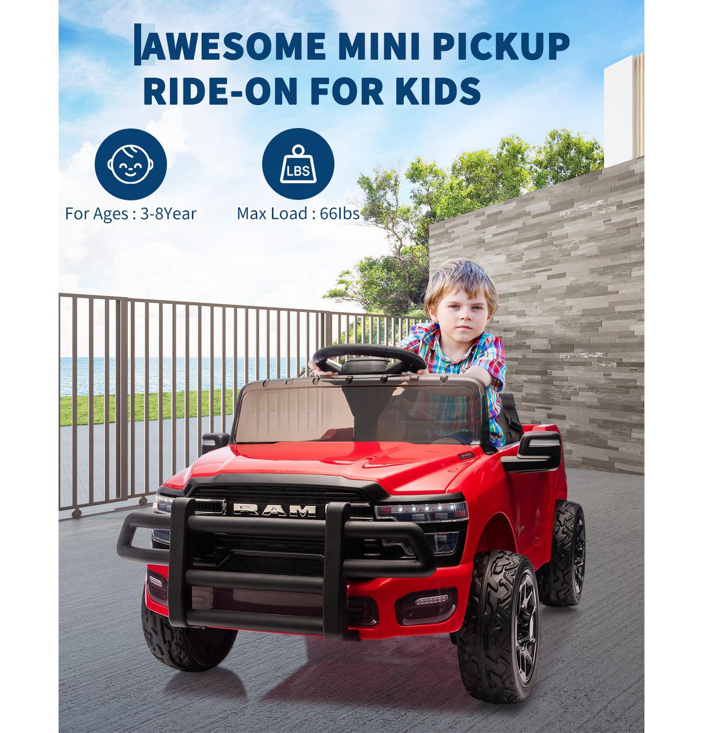 Детская игрушка homfan Licensed RAM Pickup 12V Parental Remote Control, Spring Shock Absorbers Ride-On Truck, 110-lb. Capacity, Ages 3-7 — фото 6