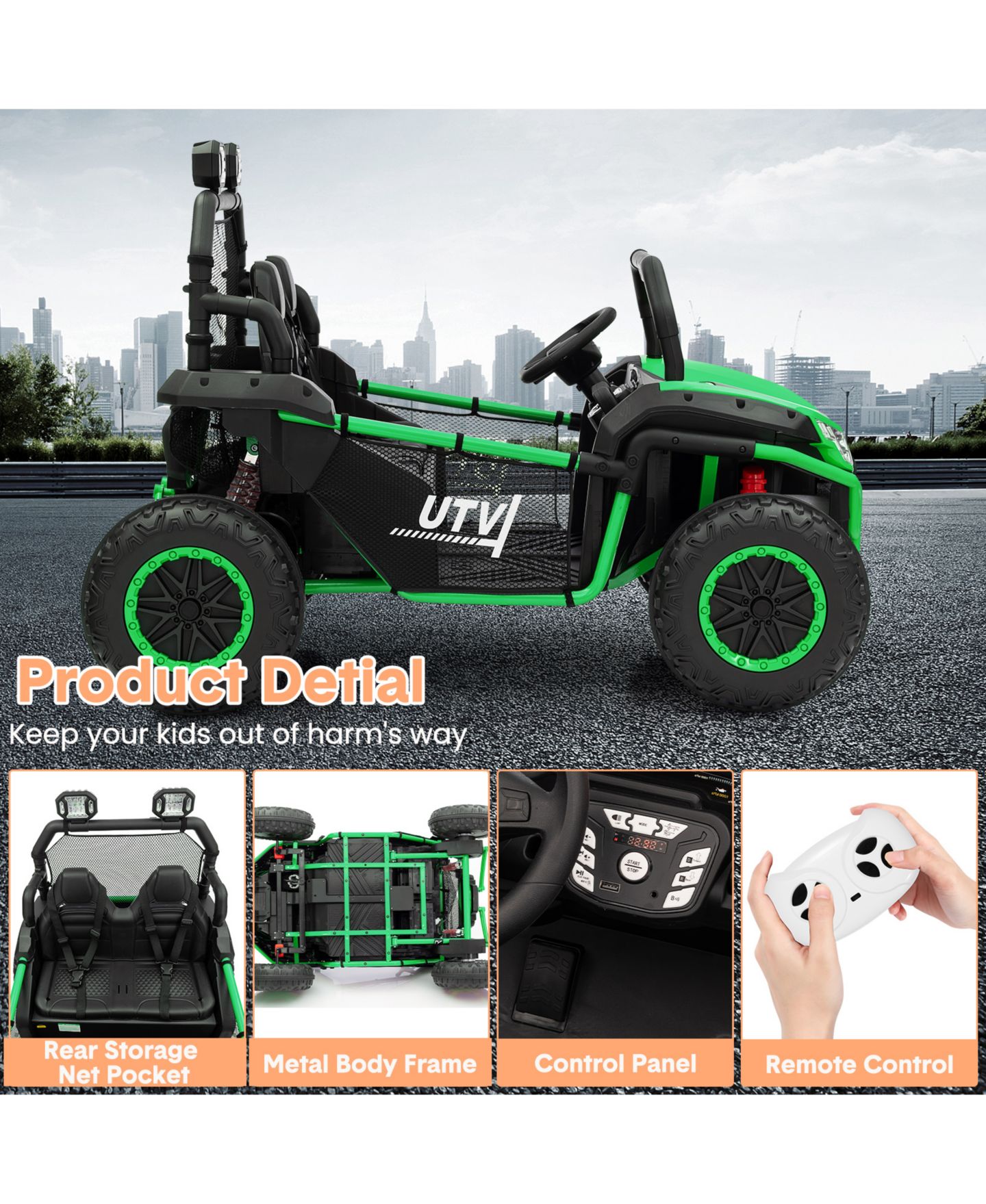 Детская игрушка homfan Dual Seat 24V 4WD Kids Ride-On UTV, 2-Seater, Ages 3-6 — фото 6