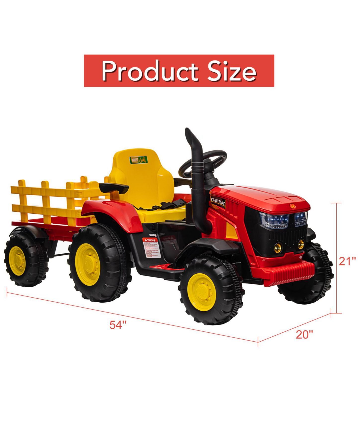 Детская игрушка homfan Battery-Powered Remote-Control Ride-On Tractor with Detachable Trailer, 54"L x 20"W x 21"H, Up to 66 lbs, 3–6 лет — фото 8