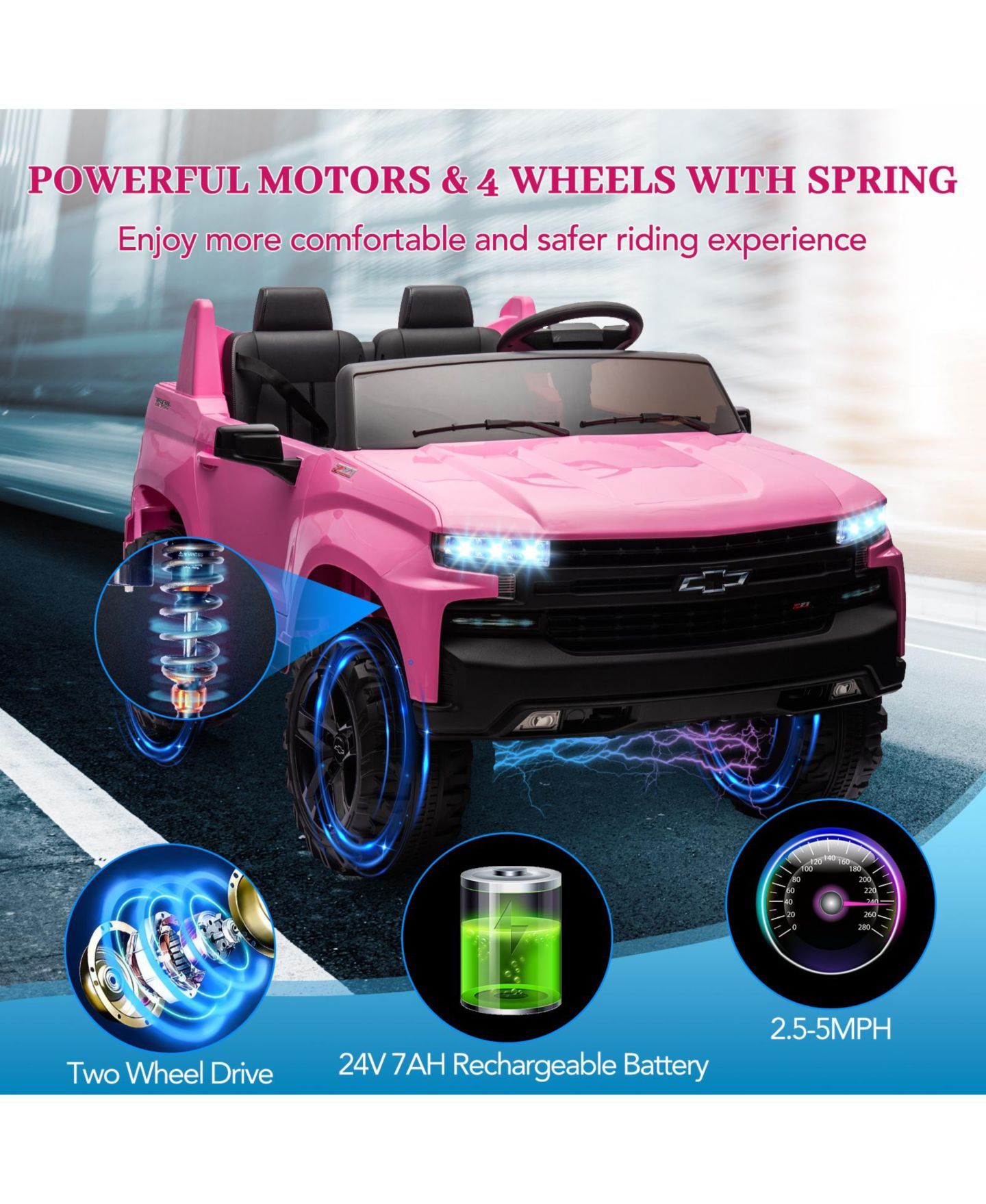 Детская игрушка homfan Licensed Chevrolet Silverado 3-Speed Electric 2-Seater Ride-On Truck, 53" x 34" x 29", 3–8 лет — фото 6