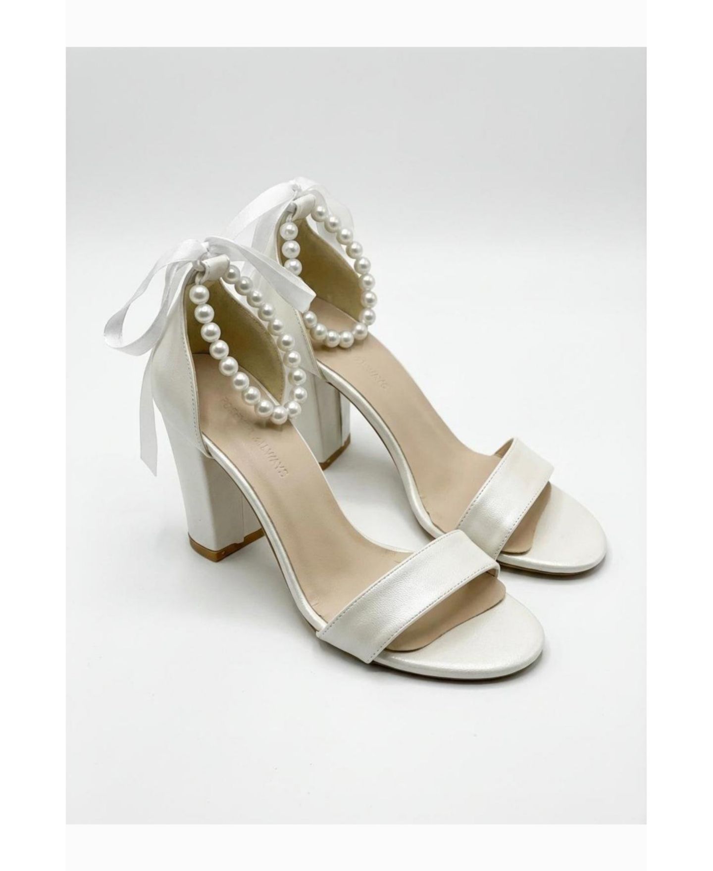 Женские сандалии Forever & Always Shoes Althea Pearl Ankle Strap Block Heel, цвет: Слоновая кость — фото 7