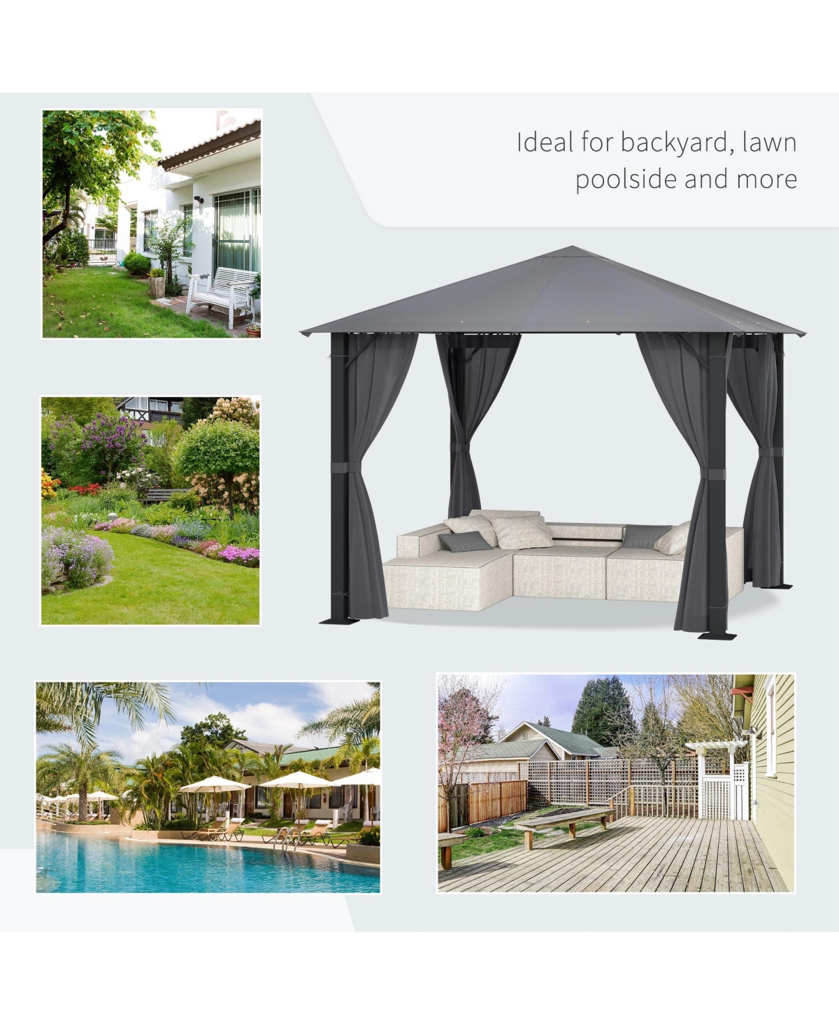 Outsunny Patio Gazebo 10' x 10' Outdoor Soft Top Canopy Tent with Zippered Mesh Sidewalls, Privacy Curtains, Netting Black