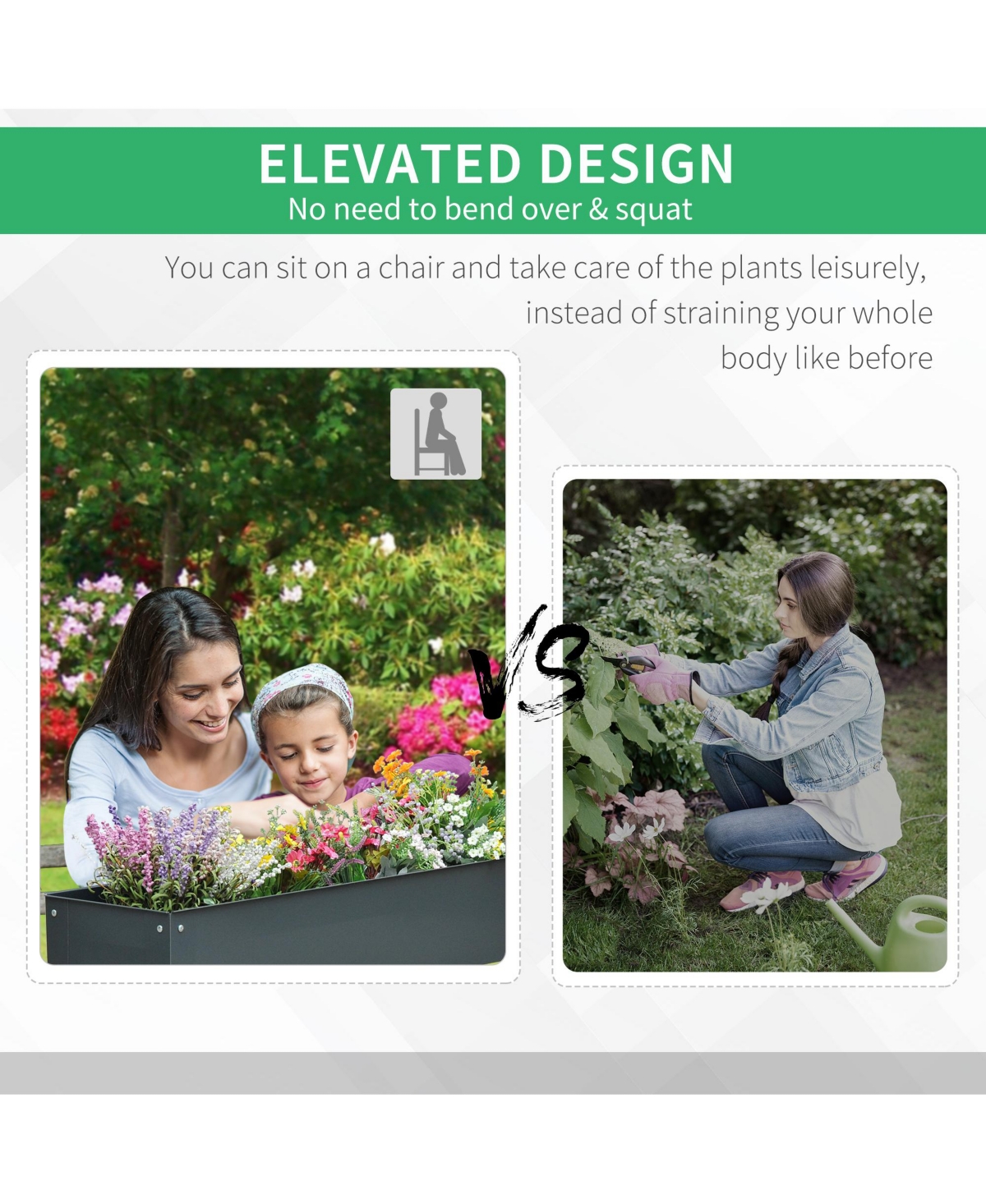 40"x12" Raised Elevated Garden Flower Bed Plant Vegetable Planter Grey