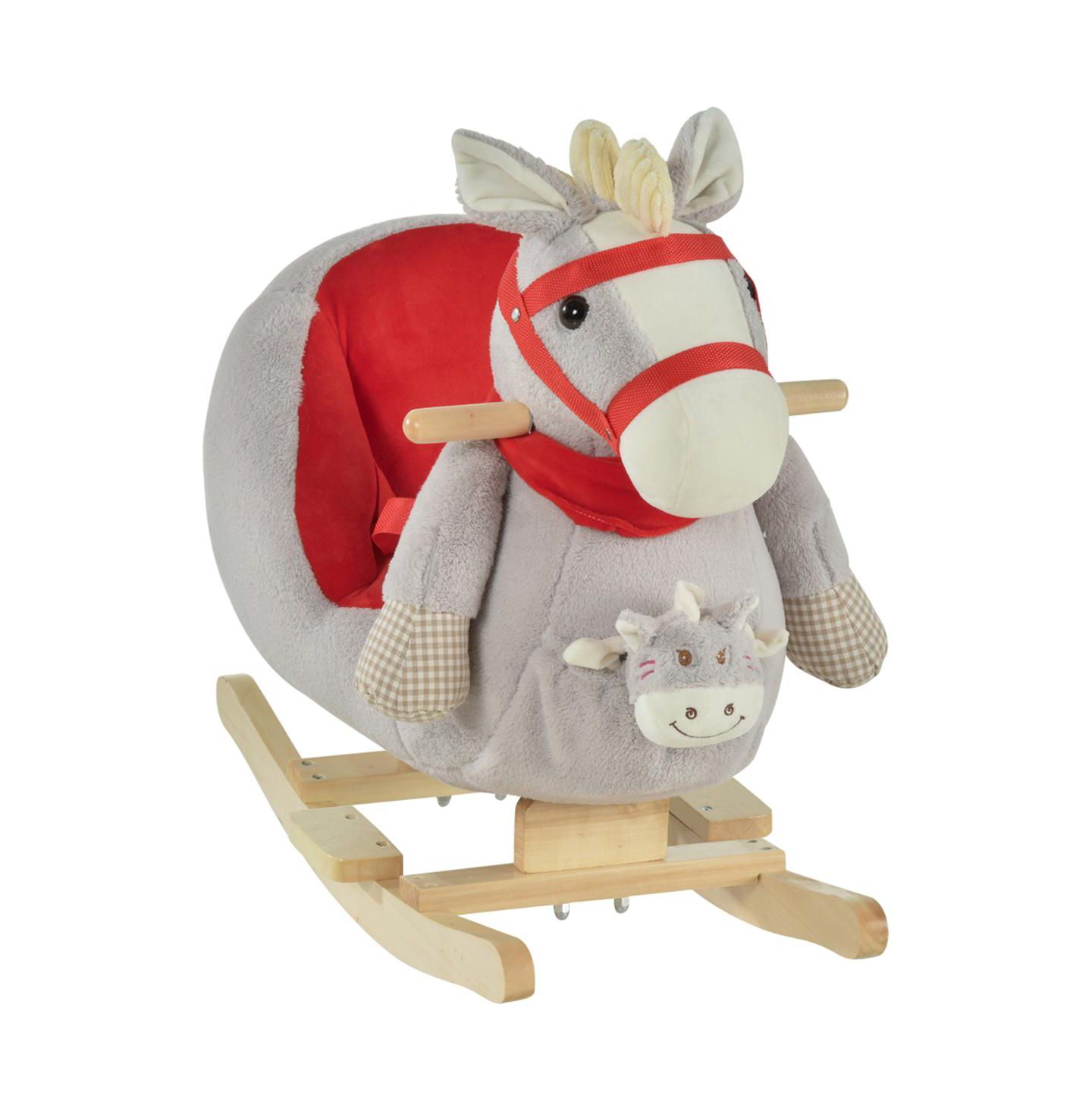 Детская мягкая игрушка YOBTOP Rocking Horse Plush Fabric Lullaby Ride-On with Hand Puppet, Ages 1+, цвет: Серый — фото 1