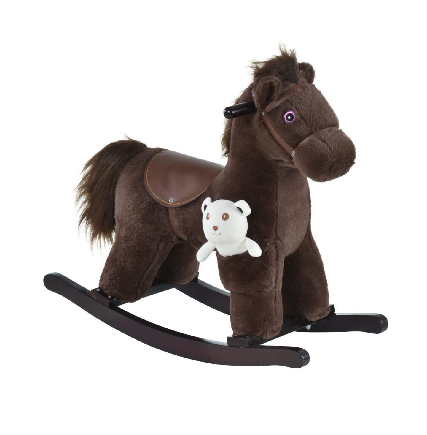 Детская мягкая игрушка YOBTOP Kids Plush Rocking Horse with Sound Effects, 66 lb. Capacity, Ages 3+, цвет: Коричневый — фото 1
