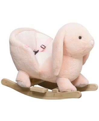 Bunny Rocking Horse - Rabbit Wooden Plush Ride-on Toy with Sound Button, Seat Belt and Handlebars, Solid Steel Frame