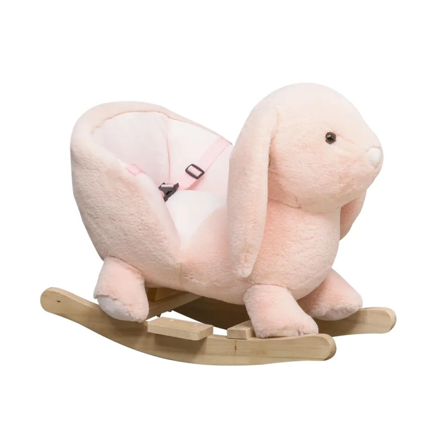 Детские мягкие игрушки YOBTOP Bunny Rocking Horse - Rabbit Wooden Plush Ride-on Toy with Sound Button, Seat Belt and Handlebars, Solid Steel Frame, цвет: Розовый — фото 1