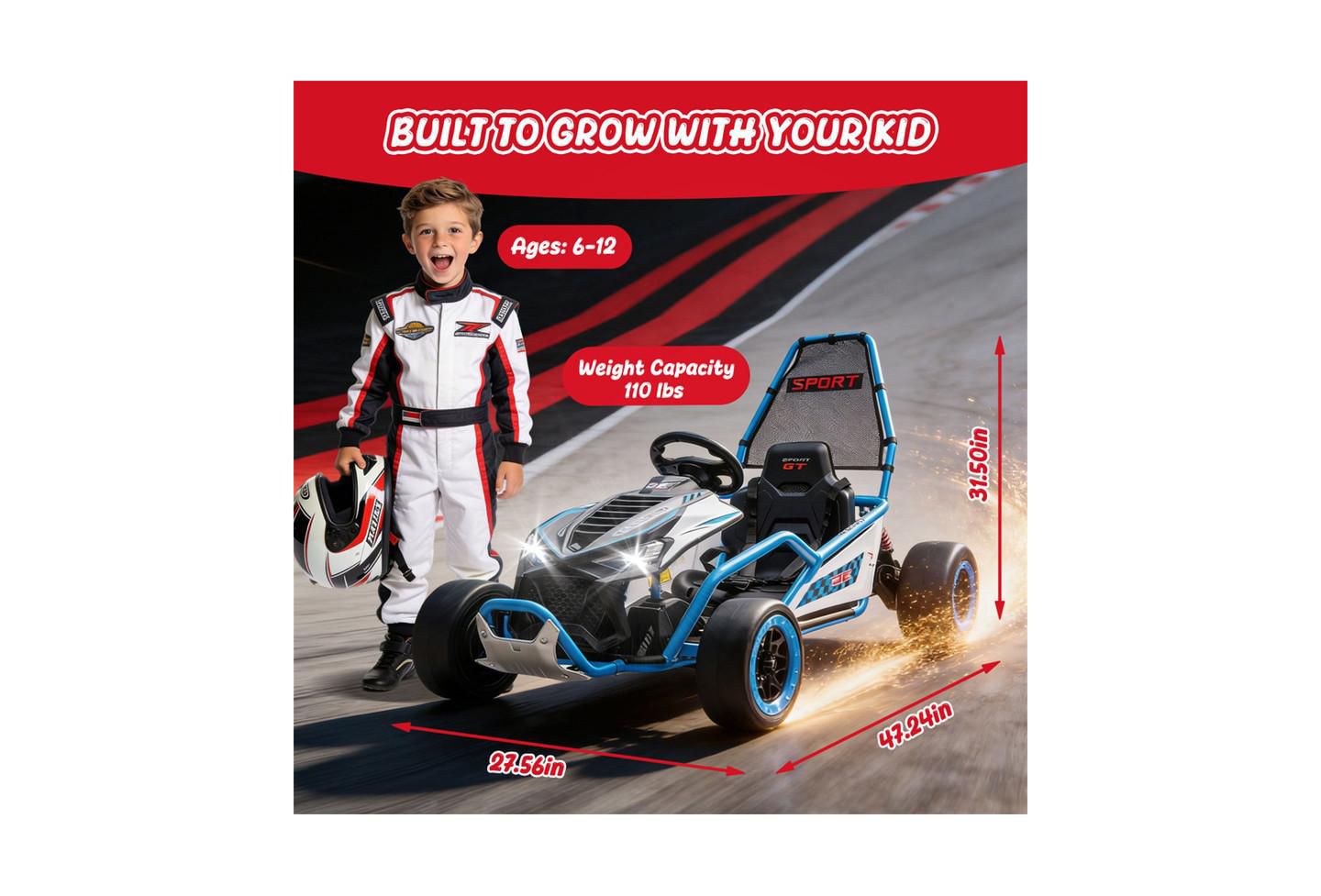 Детская игрушка YOBTOP 24V Kids Drift Go Kart with Roll Cage, 110 lbs Capacity, от 6 лет, цвет: Синий — фото 2