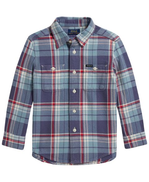 Рубашка Polo Ralph Lauren Plaid Cotton Flannel Work Shirt для мальчиков, цвет: Синий