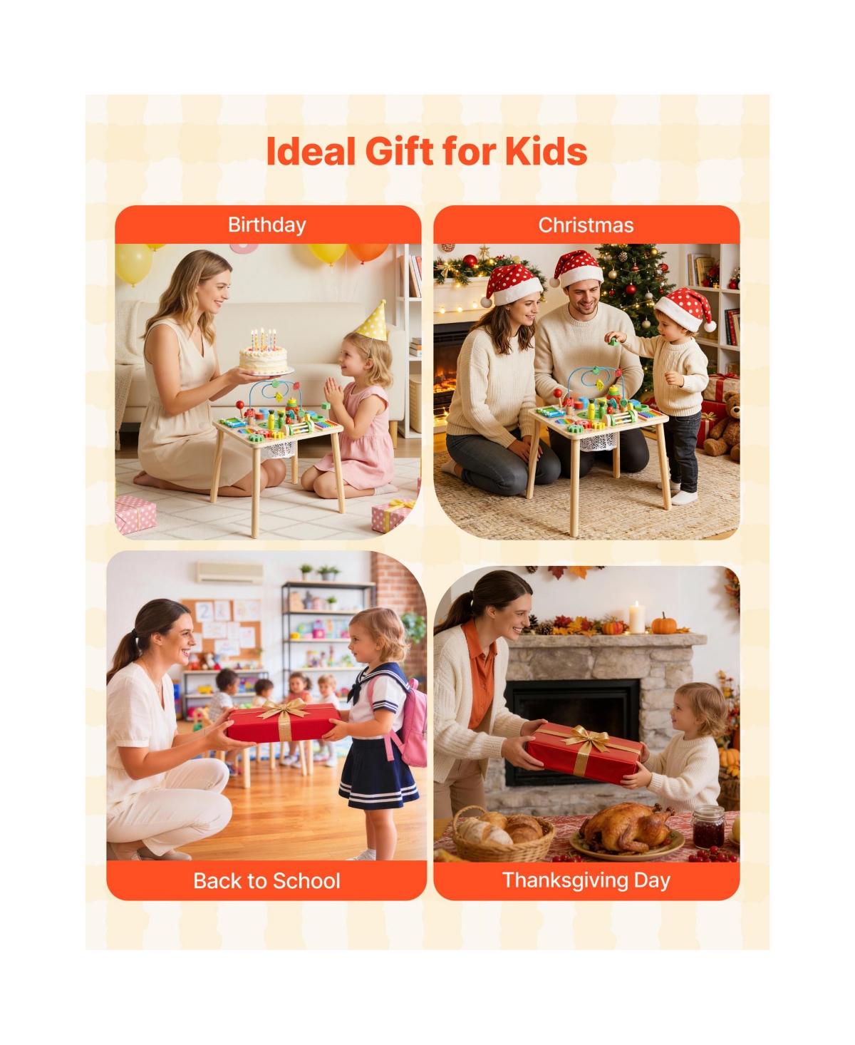 Sugift 13-in-1 Wooden Montessori Activity Table Develops Fine Motor Skills, Ages 6+ Months