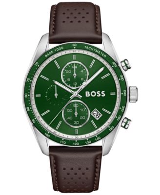 Men's Grand Prix Quartz Chrono Brown Leather Watch 44.50mm