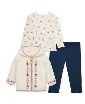 Baby Girls' Sherpa Jacket, Floral Print Top and Pants, 3-Piece Set