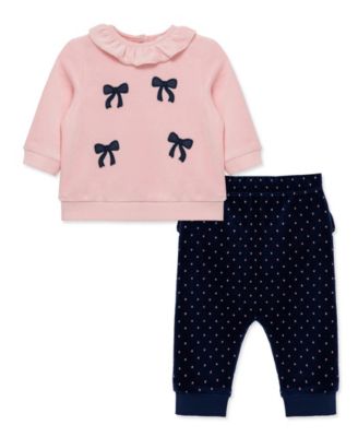 Baby Girls' Chenille Bows Velour Top and Dot Print Pants, 2-Piece Set