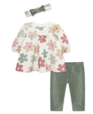 Baby Girls' Floral Print Sweatshirt Dress, Pants and Headband, 3-Piece Set