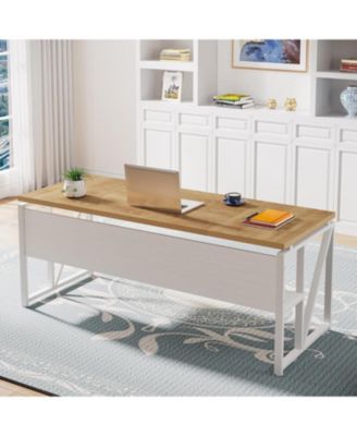 63" Computer Desk with Bottom Shelf, Light Oak