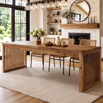79" Large Dining Table for 6-8, Solid Wood Rectangular