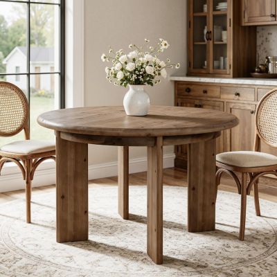 Round Solid Wood Dining Table for 4-6, Kitchen Table